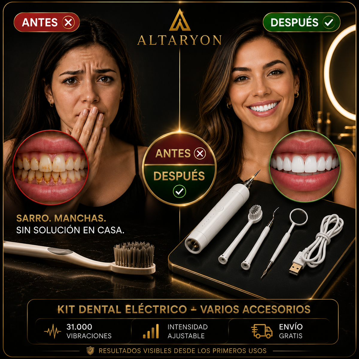 Smilepro : Elimina placa y manchas en casa, sin ir a el dentista - Incluye kit completo de Limpieza.