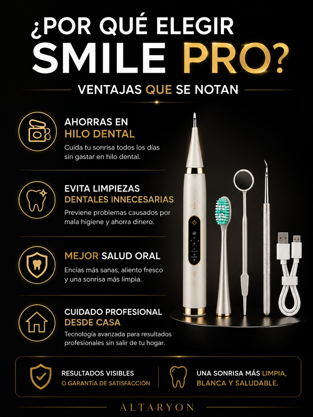 Smilepro : Elimina placa y manchas en casa, sin ir a el dentista - Incluye kit completo de Limpieza.