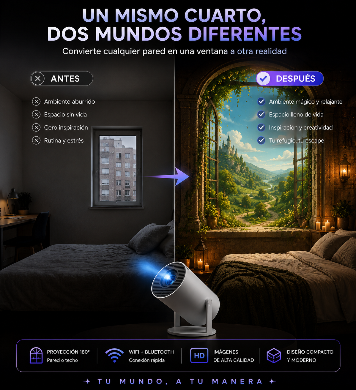 Proyector inteligente - transforma tu pared en otro mundo.