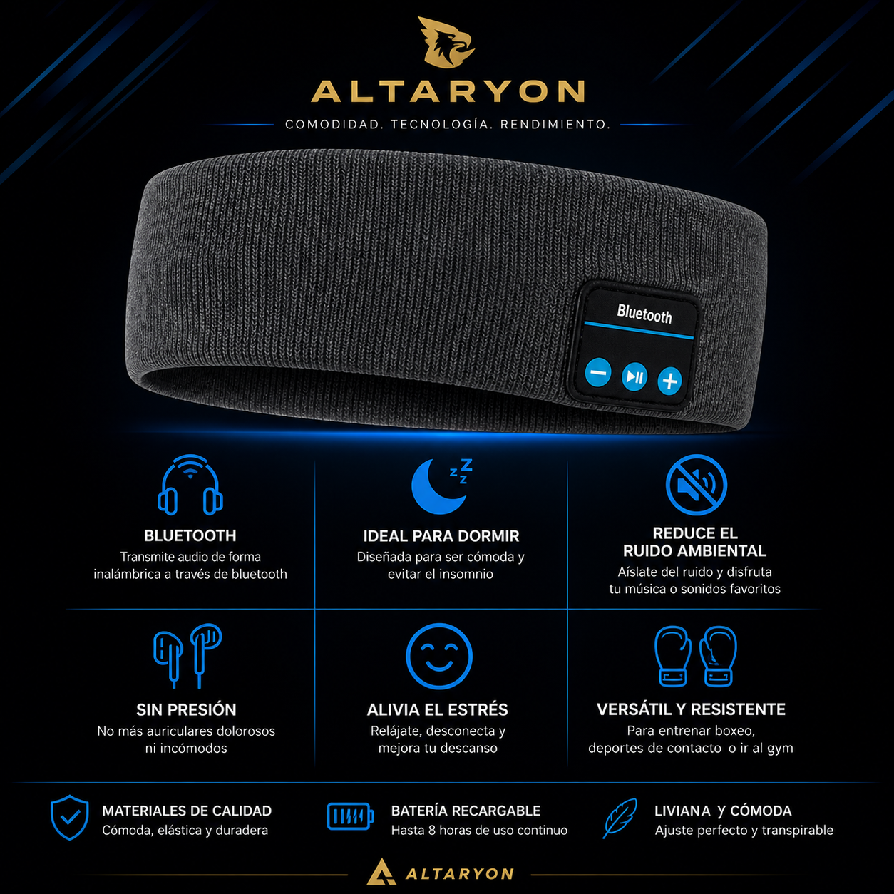 Banda Bluetooth Multifuncional – Duerme Mejor y Entrena Sin Molestias
