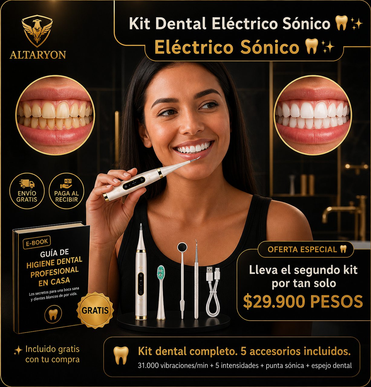 Smilepro : Elimina placa y manchas en casa, sin ir a el dentista - Incluye kit completo de Limpieza.