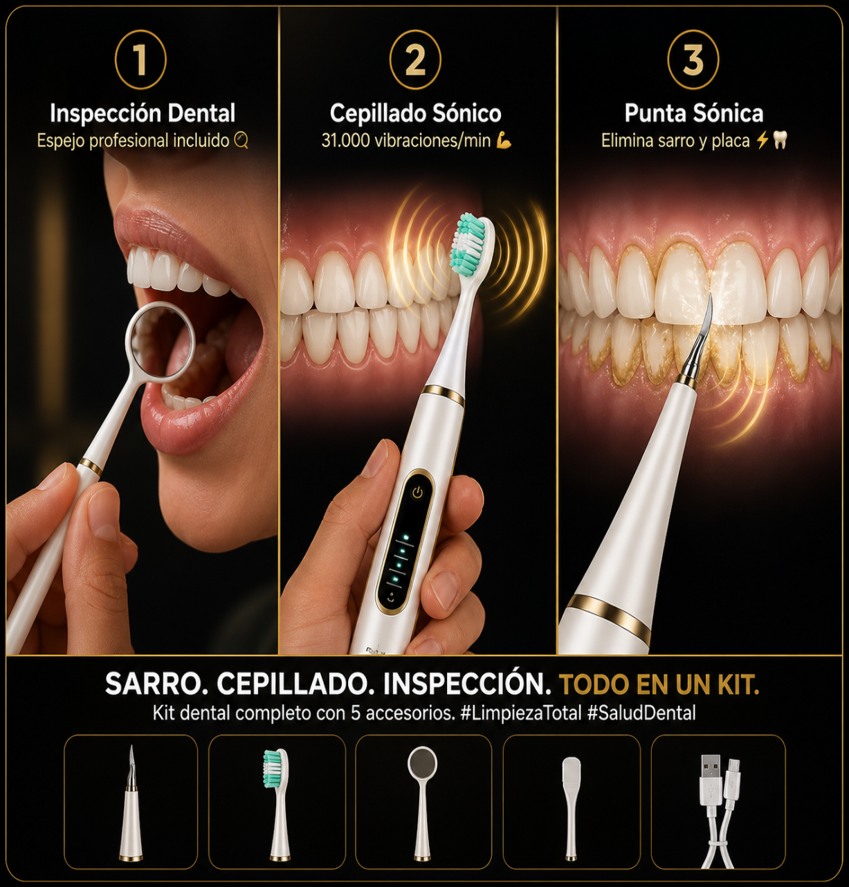 Smilepro : Elimina placa y manchas en casa, sin ir a el dentista - Incluye kit completo de Limpieza.