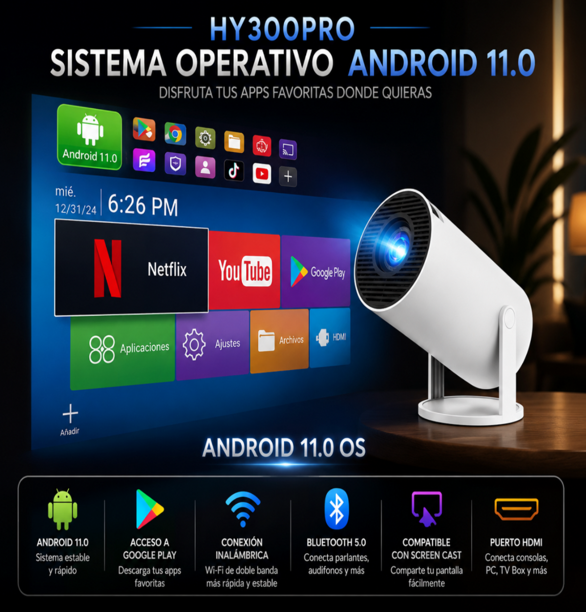 Proyector inteligente - transforma tu pared en otro mundo.